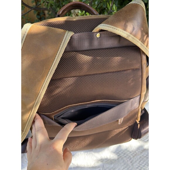 TIDING Full Grain Leather Backpack Travel Laptop Bag 15.6” Large Capacity Brown - Picture 11 of 16
